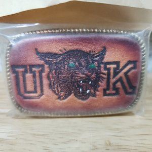 VTG DOTFP Hand Crafted UK University Of Kentucky Leather Belt Buckle Wildcats
